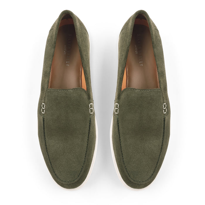 San-Mauro Suede Leather Apron Loafers - Green