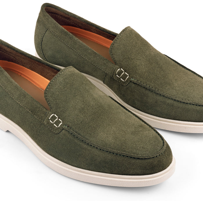 San-Mauro Suede Leather Apron Loafers - Green