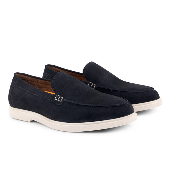 San-Mauro Suede Leather Apron Loafers - Navy