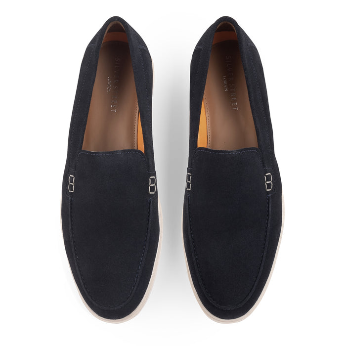 San-Mauro Suede Leather Apron Loafers - Navy