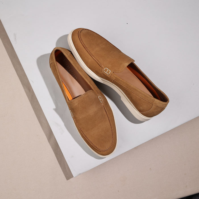 San-Mauro Suede Leather Apron Loafers - Tan