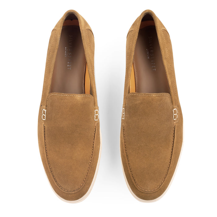 San-Mauro Suede Leather Apron Loafers - Tan