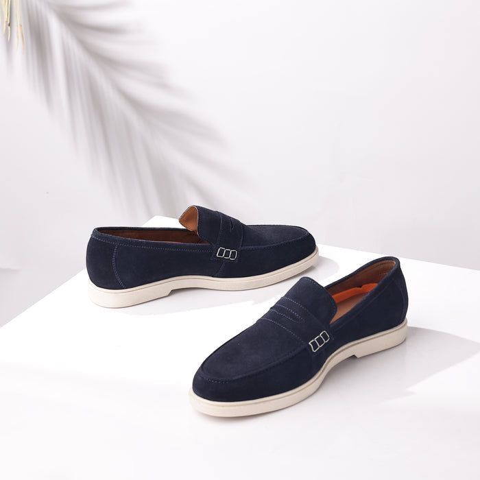 San-Nicola Suede Leather Penny Loafers - Navy