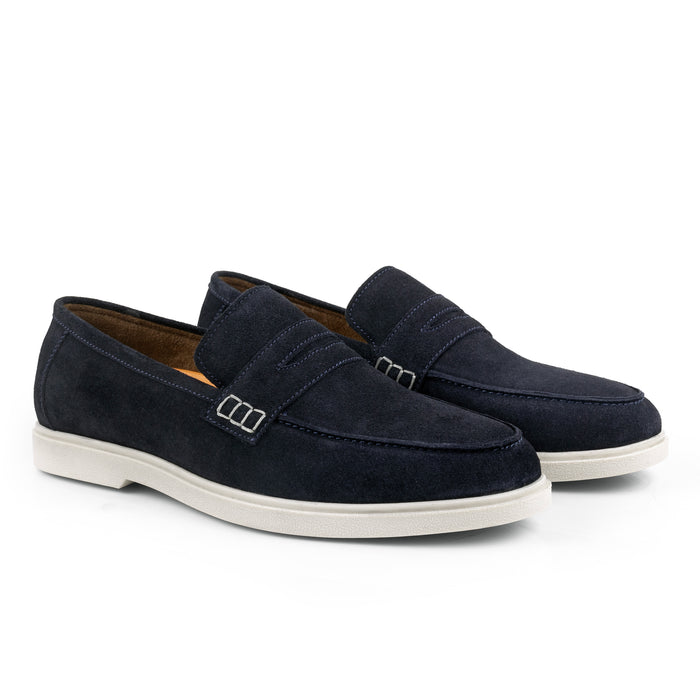 San-Nicola Suede Leather Penny Loafers - Navy