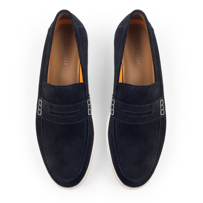 San-Nicola Suede Leather Penny Loafers - Navy