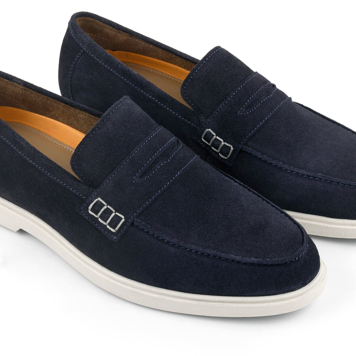 San-Nicola Suede Leather Penny Loafers - Navy