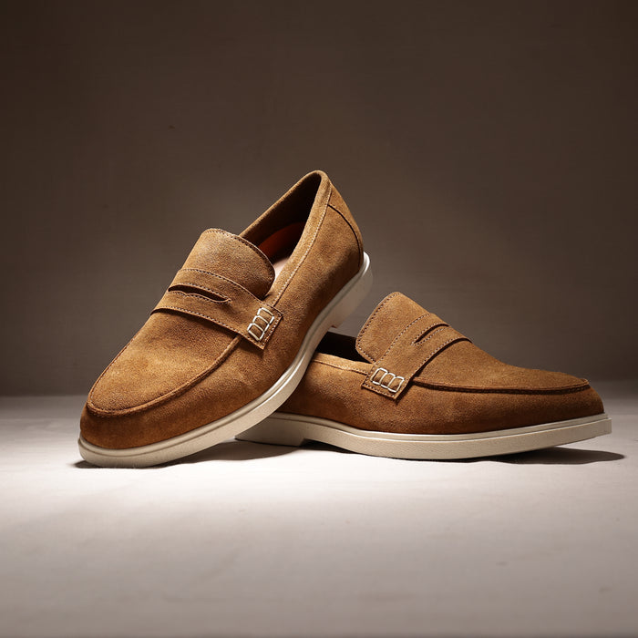 San-Nicola Suede Leather Penny Loafers - Tan