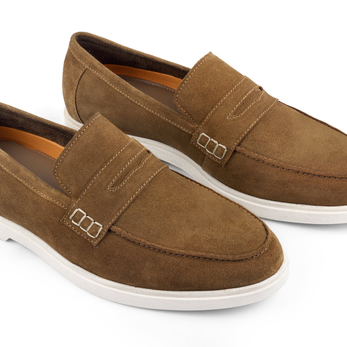San-Nicola Suede Leather Penny Loafers - Tan