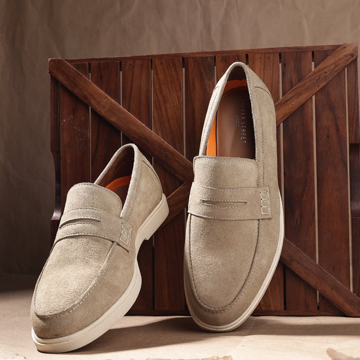 San-Nicola Suede Leather Penny Loafers - Taupe
