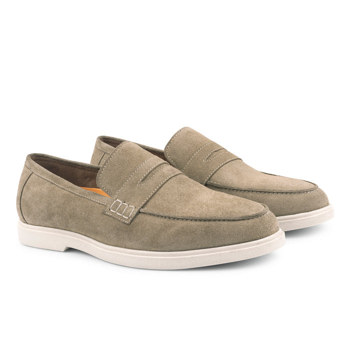 San-Nicola Suede Leather Penny Loafers - Taupe