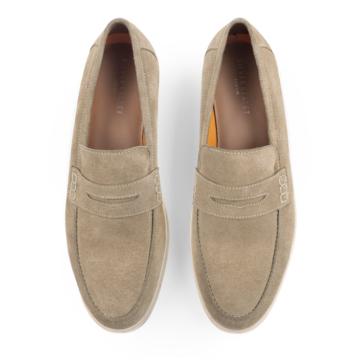 San-Nicola Suede Leather Penny Loafers - Taupe