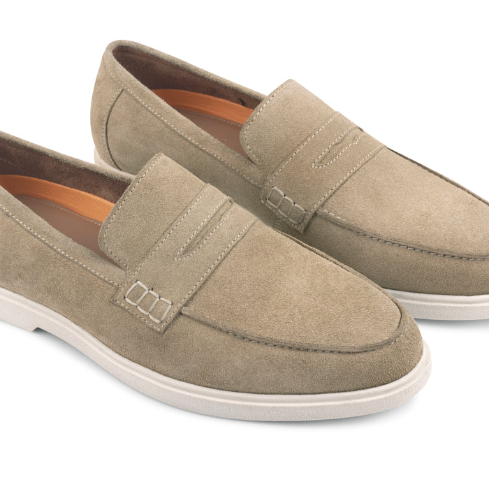 San-Nicola Suede Leather Penny Loafers - Taupe