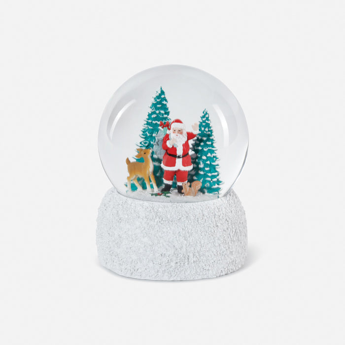 Santa with Deer Resin/Glass Water Globe - 5"