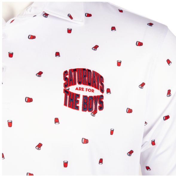 Barstool Sports Saturdays Are Fore The Boys printed polo in white, additional product view