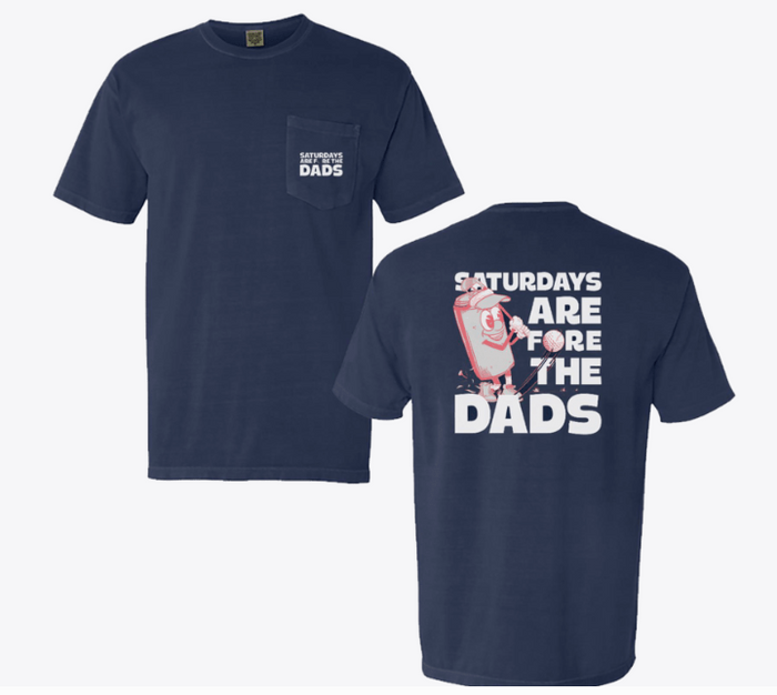 Barstool Sports Saturdays Are Fore The Dads golf pocket t-shirt in navy, available in big and tall sizes