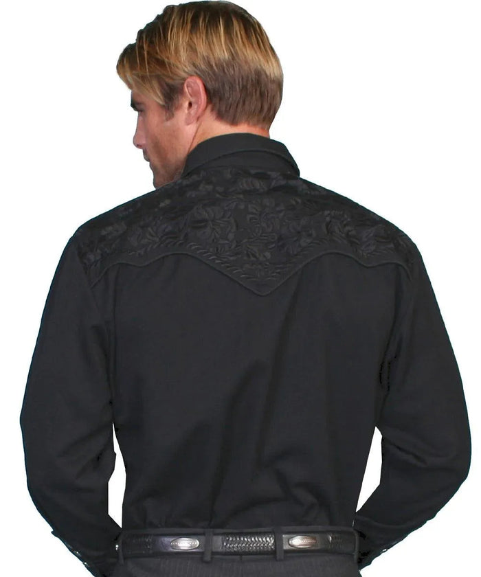 Scully Floral Tooled Embroidery - Men's Western Shirt (Jet Black) - Hatcountry