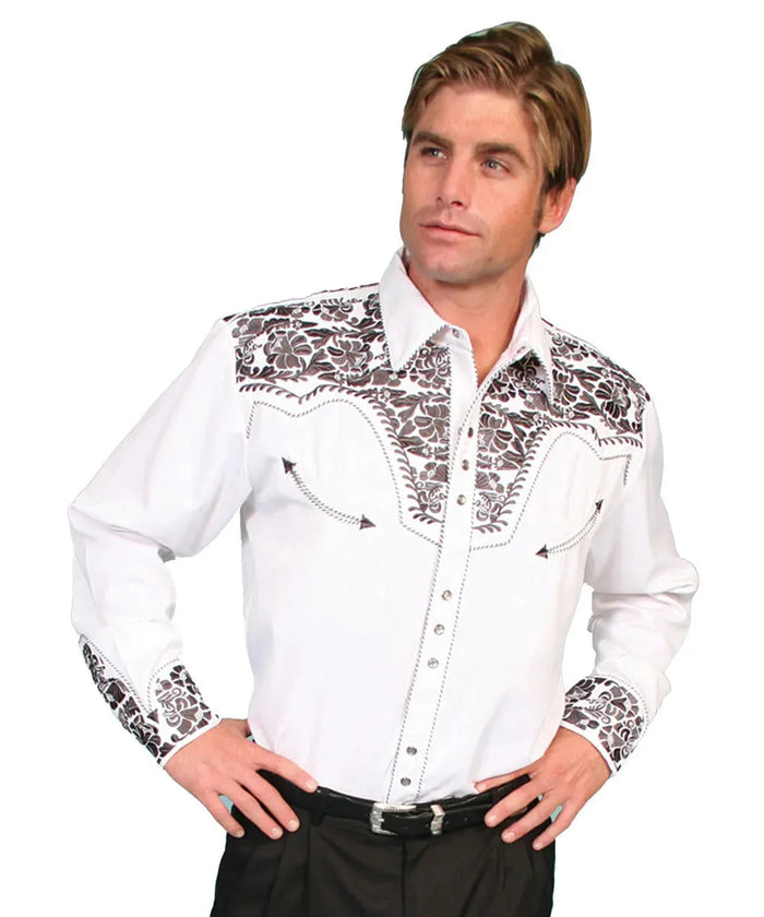 Scully Floral Tooled Embroidery - Men's Western Shirt (Pewter) - Hatcountry