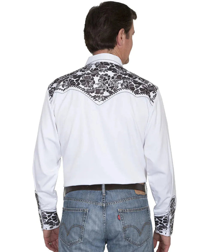 Scully Floral Tooled Embroidery - Men's Western Shirt (Pewter) - Hatcountry