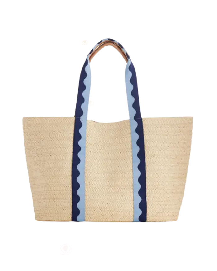 ShiraLeah Marbella Natural/Blue Beach Tote Bag Myselflingerie.com