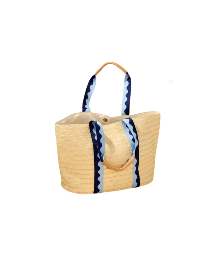 ShiraLeah Marbella Natural/Blue Beach Tote Bag Myselflingerie.com