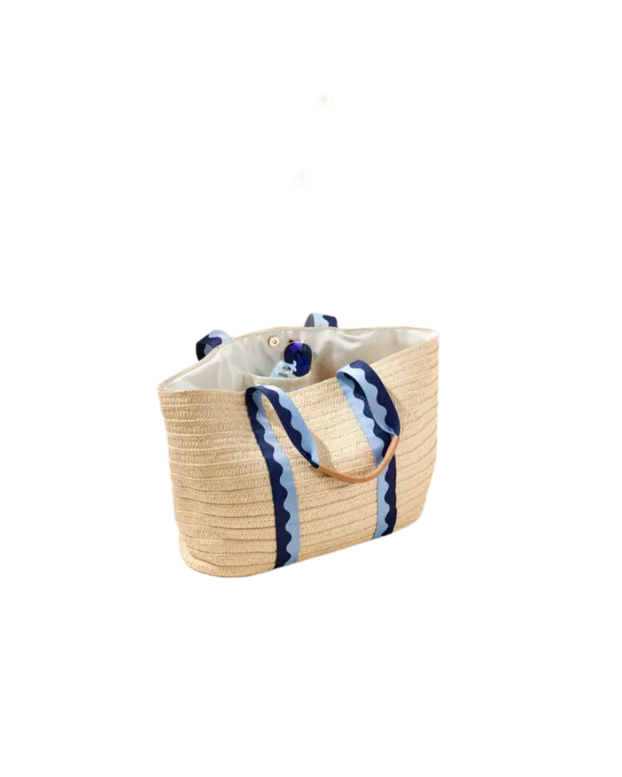 ShiraLeah Marbella Natural/Blue Beach Tote Bag Myselflingerie.com