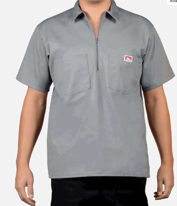 Ben Davis solid half-zip short-sleeve work shirt in light grey with chest pocket, big and tall sizing