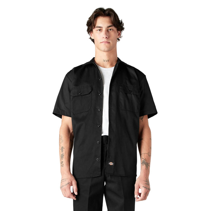 Dickies short sleeve work shirt in black, front view, available in big and tall sizes