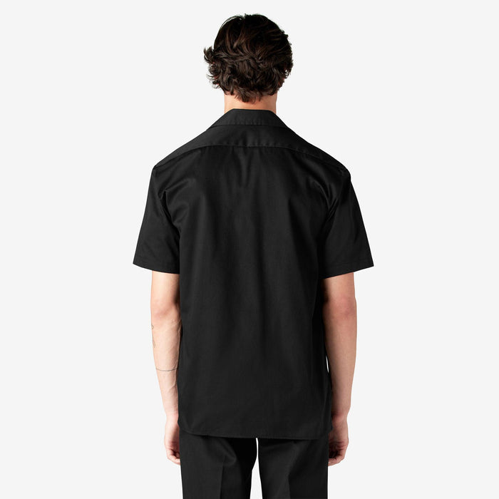 Back view of the Dickies short sleeve button-up work shirt in black, rear of the garment