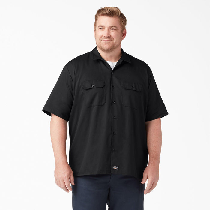Dickies short sleeve work shirt in black, extended sizing product view of the garment