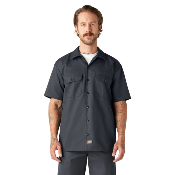 Dickies short sleeve work shirt in charcoal gray, front view, big and tall sizes available