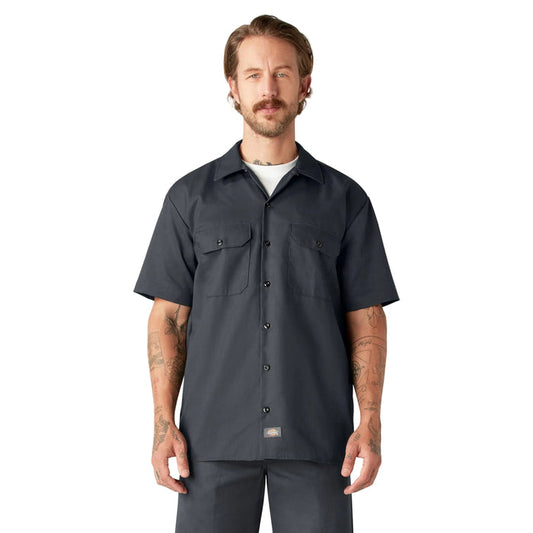 Dickies short sleeve work shirt in charcoal gray, front view, big and tall sizes available