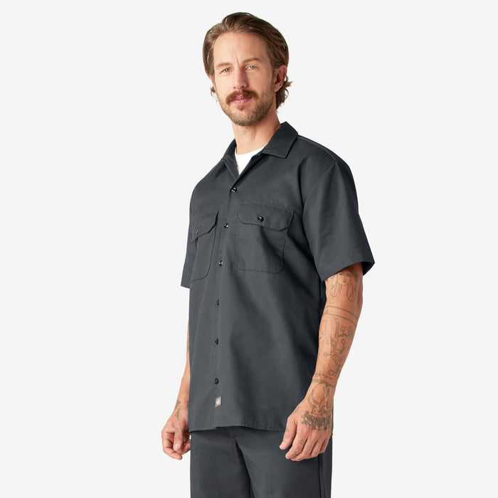 Dickies short sleeve button-up work shirt in charcoal gray, alternate product view