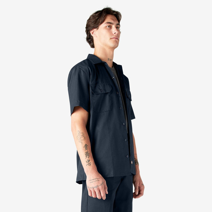 Dickies short sleeve work shirt in dark navy, additional alternate view of the chest pockets