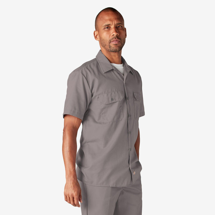 Dickies short sleeve work shirt in silver gray, additional alternate view of the chest pockets