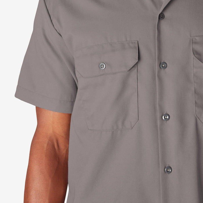 Silver gray Dickies short sleeve button-up work shirt, further alternate product view