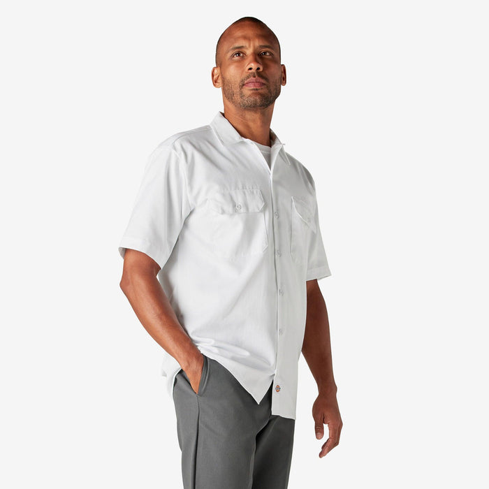 Dickies short sleeve work shirt in white, additional alternate view of the two chest pockets