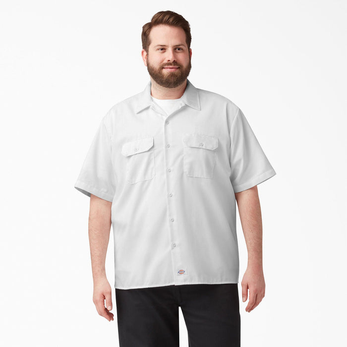 Dickies short sleeve work shirt in white, big and tall fit product view of the garment