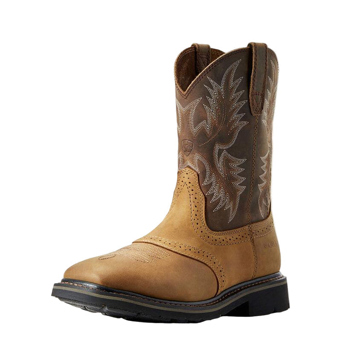 Ariat Sierra 11-inch wide square soft toe pull-on work boot in aged bark full grain leather