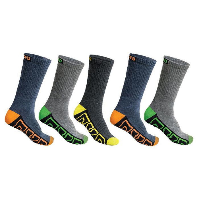 FXD SK-1 crew work socks, five pack in assorted colors