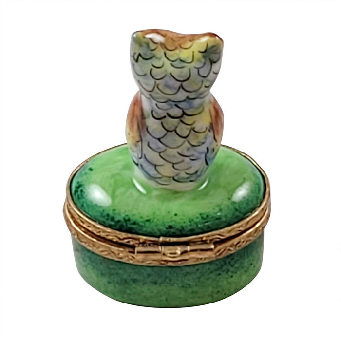 Mini Owl on Green Porcelain Limoges Bird owl French Trinket Box
