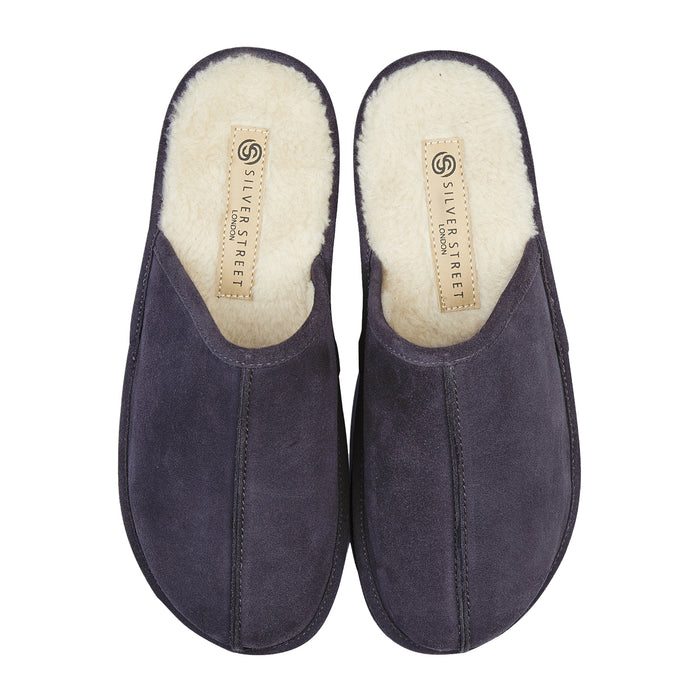 Smithfield Suede Leather Slippers - Navy