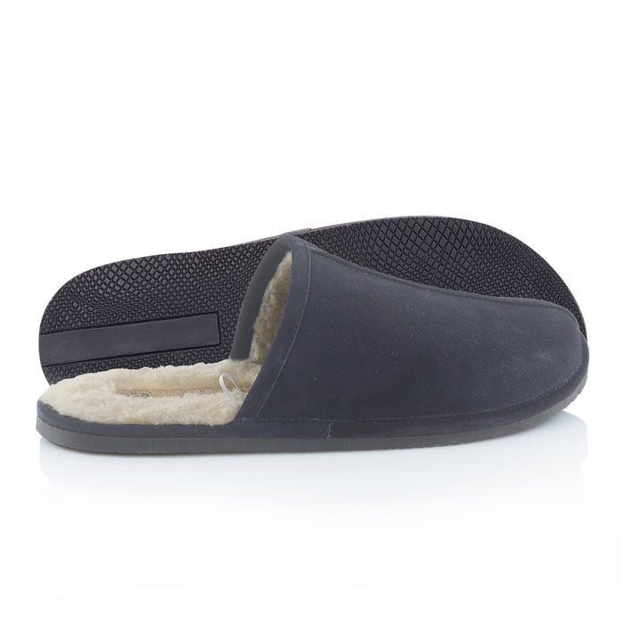 Smithfield Suede Leather Slippers - Navy