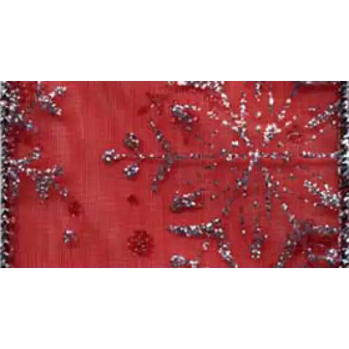 Snowflake Wired Ribbon - Red/Silver / Single Roll