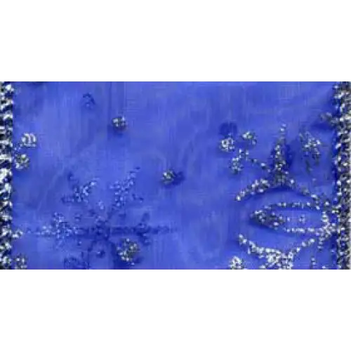 Snowflake Wired Ribbon - Royal/Silver / Single Roll
