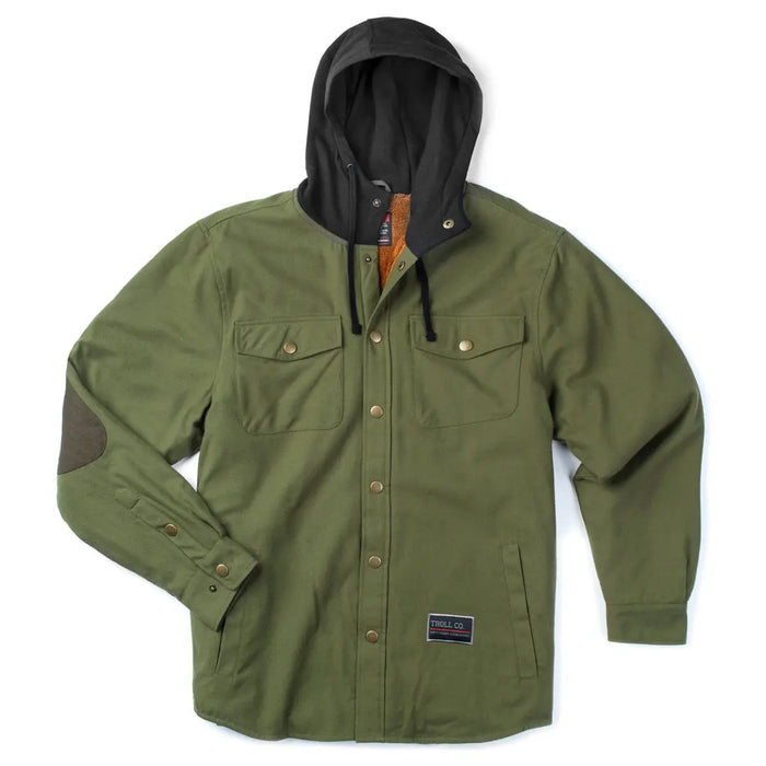 Troll Co. Solid State flannel jacket in olive and black