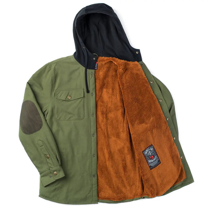 Troll Co. Solid State flannel jacket in olive and black, alternate view