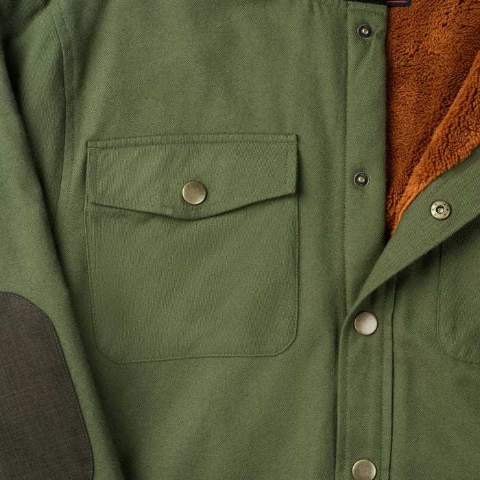 Troll Co. Solid State flannel jacket in olive and black, second alternate view