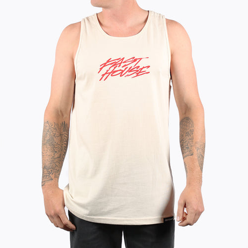 Fasthouse Sound Check tank in putty shown on a model