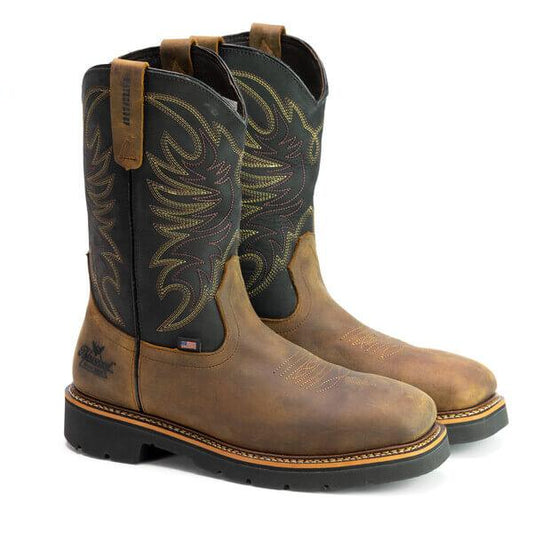 USA made Thorogood 11-inch waterproof square toe wellington work boot with ASTM steel safety toe
