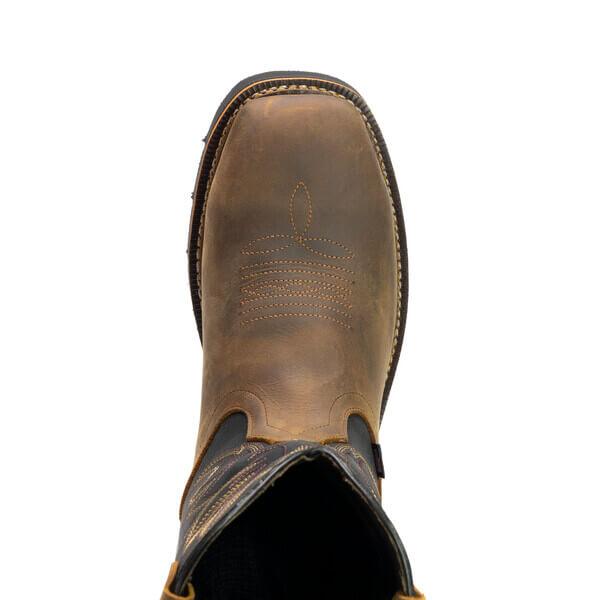 Detail view of the Thorogood 11-inch waterproof wellington boot showing the 90 degree heel